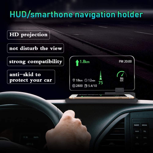 Car GPS Mobile Head Up Display Holder with HD Image Reflection for HUD, Smartphone, iPhone, Samsung, Car Navigation