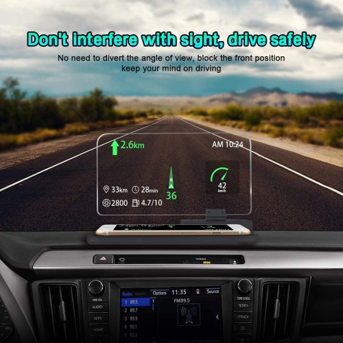 Car GPS Mobile Head Up Display Holder with HD Image Reflection for HUD, Smartphone, iPhone, Samsung, Car Navigation
