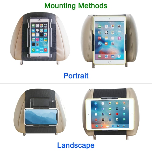 Car Headrest Mount Holder for Tablets and Phones with 5-10.5' Screens -Apple iPhone iPad Air Mini, Samsung Galaxy, Nintendo Switch