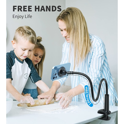 Magnetic Gooseneck Phone Holder Mount for iPhone 13/12 - Magnetic Stand Tabletop Clamp 360°Rotation Adjustable for Office/Home Compatible with iPhone