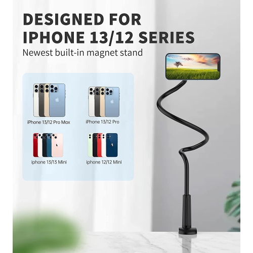 Magnetic Gooseneck Phone Holder Mount for iPhone 13/12 - Magnetic Stand Tabletop Clamp 360°Rotation Adjustable for Office/Home Compatible with iPhone