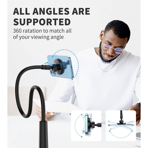 Magnetic Gooseneck Phone Holder Mount for iPhone 13/12 - Magnetic Stand Tabletop Clamp 360°Rotation Adjustable for Office/Home Compatible with iPhone