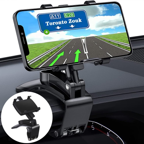 Support de téléphone pour l’auto, support de téléphone cellulaire pour support de voiture à pince rotative 360 degrés compatible avec iPhone 11/12