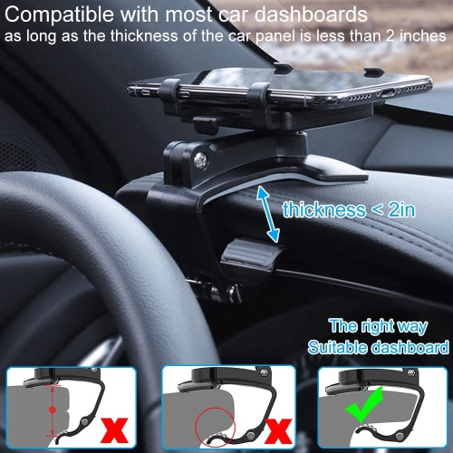 Support de téléphone pour l’auto, support de téléphone cellulaire pour support de voiture à pince rotative 360 degrés compatible avec iPhone 11/12