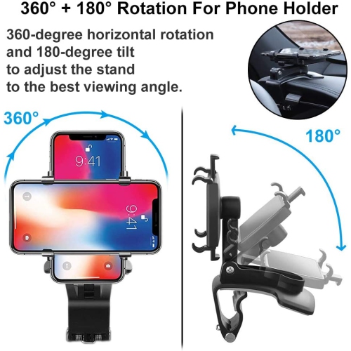 Support de téléphone pour l’auto, support de téléphone cellulaire pour support de voiture à pince rotative 360 degrés compatible avec iPhone 11/12