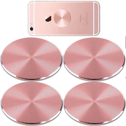 Cute Pink Metal Plates Set 4 Pack for Magnetic Car Phone Holder. Kit of 4 Rose Gold Round Discs Without Holes for Car Mount, Phone Case. Strong 3M