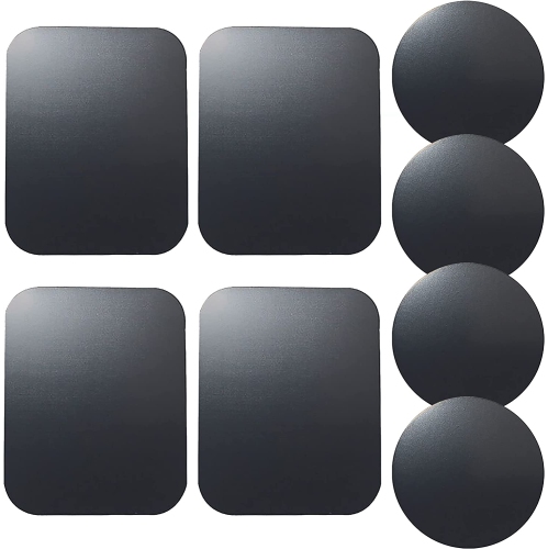Replacement Metal Plates Set for Magnetic Car Phone Holders, Wall, Air Vent Mounts, Cases, Magnets. Kit of 4 Black Round and 4 Rectangular Iron Discs