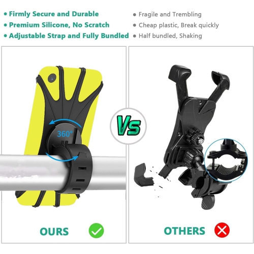 Bike Phone Mount, Silicone Bicycle Phone Holder, 360° Adjustable, Face & Touch ID, Universal Motorcycle Phone Mount for All Phones