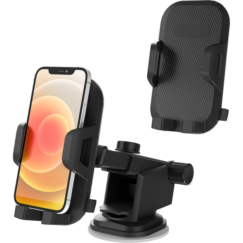 Windshield & Dash Phone Holder for Car - Adjustable Long Arm Dash Mount 360 Rotation, Strong Suction Grip, Quick Release Button - Compatible with