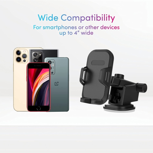 Windshield & Dash Phone Holder for Car - Adjustable Long Arm Dash Mount 360 Rotation, Strong Suction Grip, Quick Release Button - Compatible with