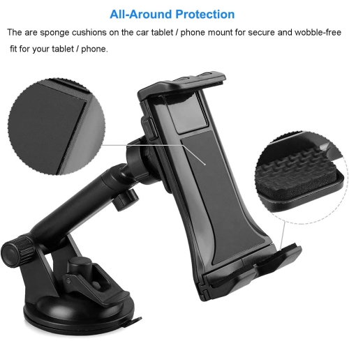 Phone Holder for Car, 2 in 1 Car Tablet Mount, Windshield Cell Phone Car Holder Stand for GPS/Samsung Galaxy/iPad Pro/Air, iPad/iPad Mini/iPhone