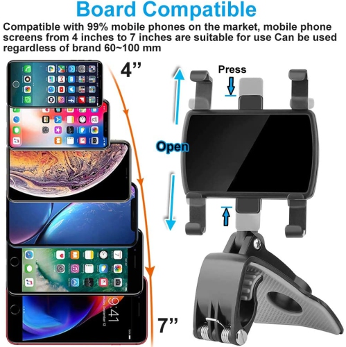 Dashboard Car Phone Holder Mount with 360 Degree Rotation, Cell Phone Stand Suitable for 4 to 7 inch Smartphones, Universal Car Clip Mount Stand