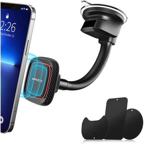 Magnetic Car Mount, Universal Magnetic Phone Car Mount with 6 Strong Magnets, Windshield Phone Mount, Suction Cup Phone Holder, Magnet Phone Holder f