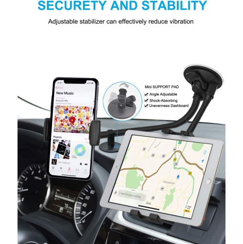 Dual Car Tablet Mount, Windshield Car Window Phone & Tablet Holder with Double Long Arm Suction Cup for iPad Pro 9.7, 11, 12.9 Air Mini 5 4 3 2,