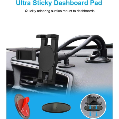 Dual Car Tablet Mount, Windshield Car Window Phone & Tablet Holder with Double Long Arm Suction Cup for iPad Pro 9.7, 11, 12.9 Air Mini 5 4 3 2,