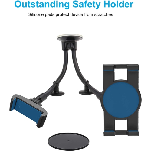 Dual Car Tablet Mount, Windshield Car Window Phone & Tablet Holder with Double Long Arm Suction Cup for iPad Pro 9.7, 11, 12.9 Air Mini 5 4 3 2,