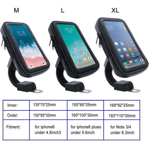 Waterproof Universal Motorcycle Phone Mount Holder Case Bag Motorbike Cell Phone Holder Handlebar 360 Degrees Rotatable Fit for iPhone 11/11 Pro/ 11