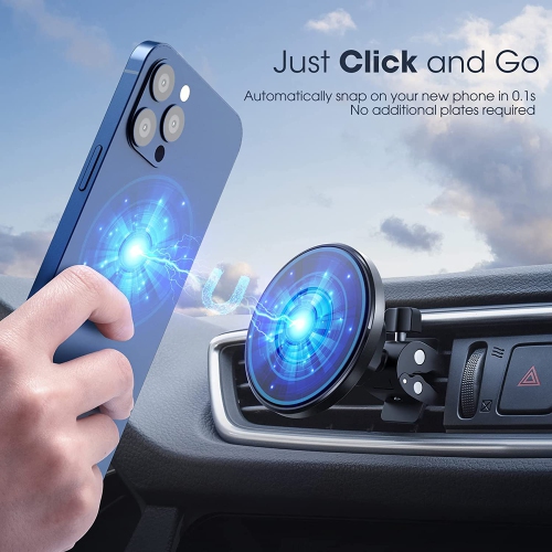 Support MagSafe pour l’auto, support magnétique pour téléphone pour l’auto, support magnétique pour trappe d’aération d’auto compatible avec iPhone