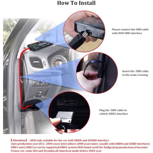 Visualisation tête haute A8 OBD2 de 5.5 po avec affichage du régime du moteur en cas d'excès de vitesse, indicateur de consommation de carburant