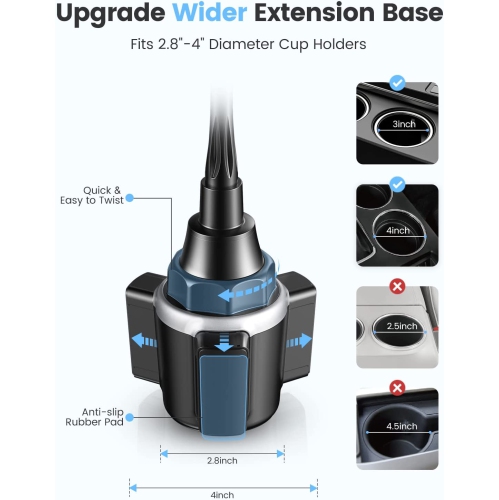 Car Phone Holder, Dual 360° Rotate Gooseneck Cup Holder Phone Mount for Car, Flexible Cell Phone Holder Car Compatible with iPhone 13 12 11 Pro Max