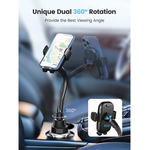 Car Phone Holder, Dual 360° Rotate Gooseneck Cup Holder Phone Mount for Car, Flexible Cell Phone Holder Car Compatible with iPhone 13 12 11 Pro Max