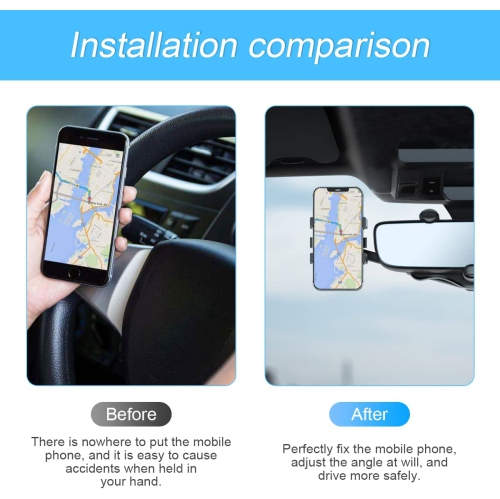 Car Phone Holder Mount for Rearview Mirror, Multifunctional Rotatable and Retractable Cell Phone Holder, 360° Rotation Adjustment Mobile Phone Stand