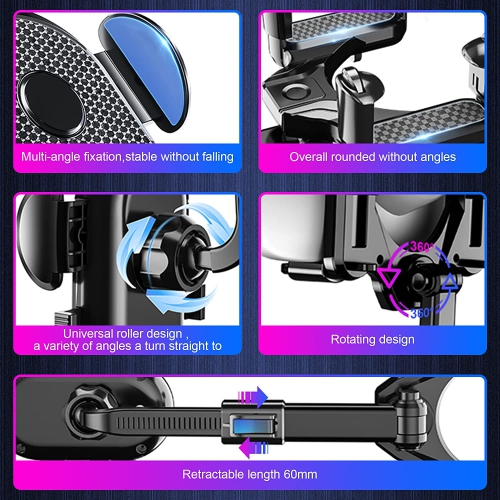 [Version 2022] Rear View Mirror Phone Holder, 360° Rotatable and Retractable Car Phone Holder Universal Rearview Car Phone Mount for All Mobile Phones