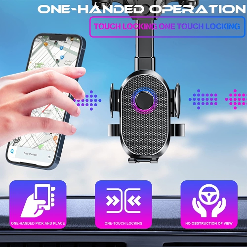 [Version 2022] Rear View Mirror Phone Holder, 360° Rotatable and Retractable Car Phone Holder Universal Rearview Car Phone Mount for All Mobile Phones