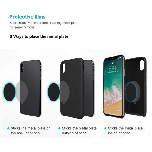 Trousses de remplacement de plaques métalliques avec support adhésif 3M Adhinsive pour support de téléphone magnétique pour l’auto, paq. 4