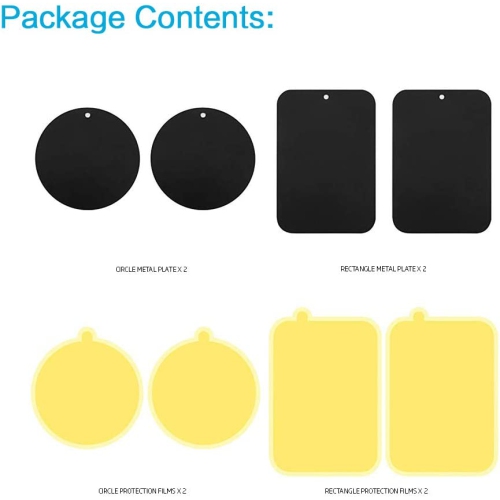 Trousses de remplacement de plaques métalliques avec support adhésif 3M Adhinsive pour support de téléphone magnétique pour l’auto, paq. 4