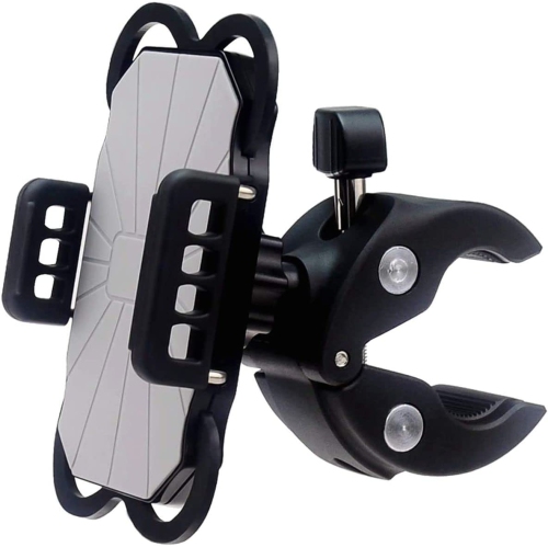 Universal Cell Phone Holder Mount Clip for Golf Cart, Mic Microphone Stand Pole, Wheelchair Walker, Stroller, Boat, Exercise Spin Bike, Bicycle