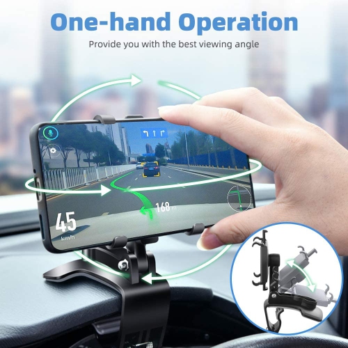 Car Phone Mount, Cell Phone Holder for Car 360 Degree Rotation Dashboard Clip Mount Car Phone Stand Compatible for iPhone 11/ 12 Pro Max XS Max XR 8