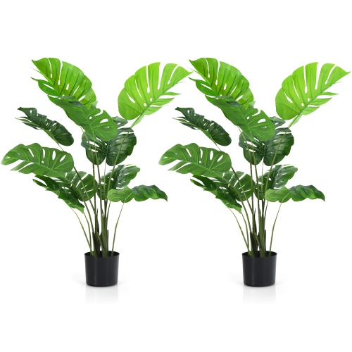 Gymax 2 Pack Artificial Monstera Deliciosa Tree 4ft Faux Plant w