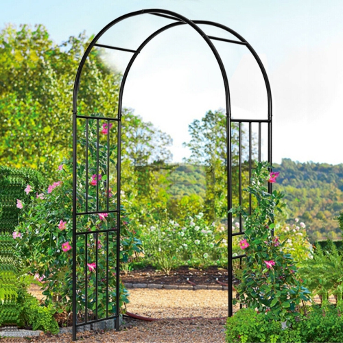 Gymax 7.2Ft Garden Arch Steel Arbor Wedding Garden Decoration Climbing Plants w/Stakes