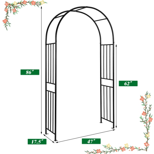Gymax 7.2Ft Garden Arch Steel Arbor Wedding Garden Decoration Climbing Plants w/Stakes