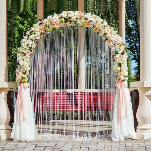Gymax 7.2Ft Garden Arch Steel Arbor Wedding Garden Decoration Climbing Plants w/Stakes