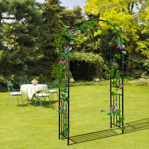 Gymax 7.2Ft Garden Arch Steel Arbor Wedding Garden Decoration Climbing Plants w/Stakes