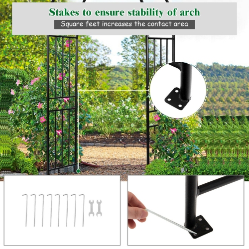 Gymax 7.2Ft Garden Arch Steel Arbor Wedding Garden Decoration Climbing Plants w/Stakes