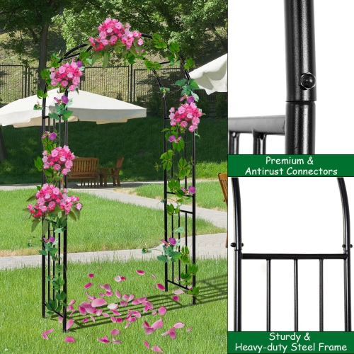 Gymax 7.2Ft Garden Arch Steel Arbor Wedding Garden Decoration Climbing Plants w/Stakes