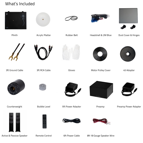 Tourne-disque haute fidélité RT85 Reference de Fluance, préamplificateur phono PA10 et haut-parleurs colonne amplifiés Ai81 Elite