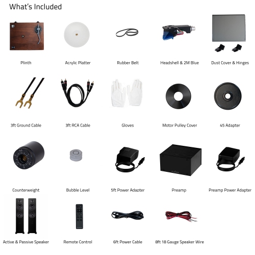 Tourne-disque haute fidélité RT85 Reference de Fluance, préamplificateur phono PA10 et haut-parleurs colonne amplifiés Ai81 Elite