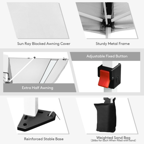 17 Feet x 10 Feet Foldable Pop Up Canopy with Adjustable Instant Sun Shelter-White