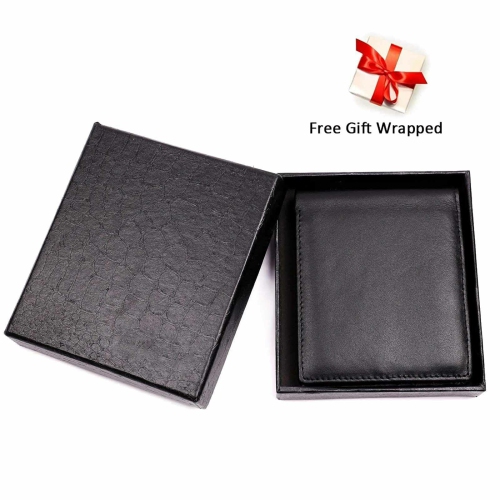 Trifold Wallet RFID BLACK GENUINE LEATHER LUXURY BIFOLD SLIM MENS ID NEW