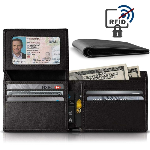 Mens RFID Blocking Bifold Wallet Soft 100 Genuine Leather With ID Mens RFID Blocking Bifold Wallet Soft 100 Genuine Leather With ID