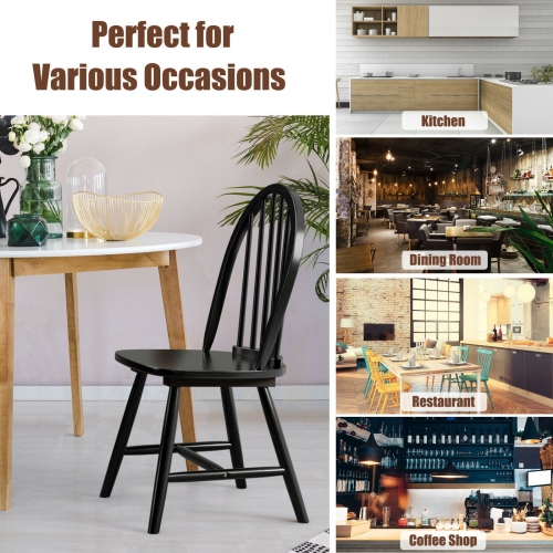 Ensemble de 2 chaises rétro en bois Windsor avec dossier à barreaux pour salle à manger, noir
