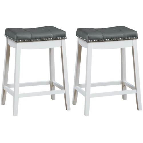 SLICKBLUE  Set Of 2 Nailhead Saddle Bar Stools-White