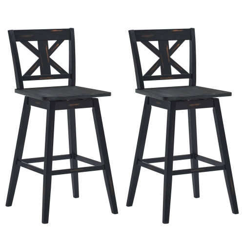 SLICKBLUE  Set Of 2 Bar Stools With Rubber Wood Legs-Black