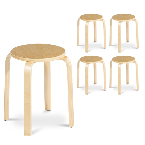 SLICKBLUE  Set Of 4 Solid Wood Backless Dining Stools – 18 Inch Height for Dining Room Or Café