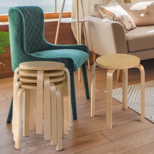 Set of 4 Solid Wood Backless Dining Stools – 18 Inch Height for Dining Room or Café