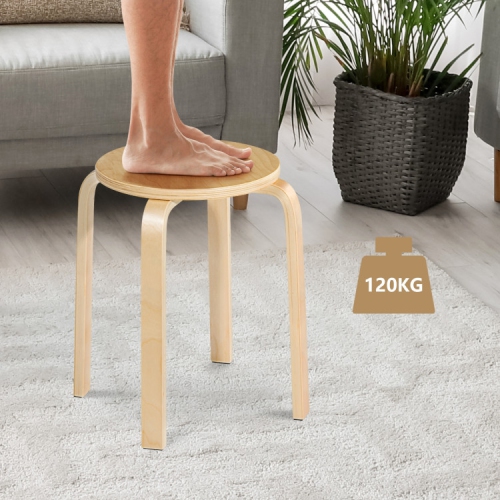 Set of 4 Solid Wood Backless Dining Stools – 18 Inch Height for Dining Room or Café